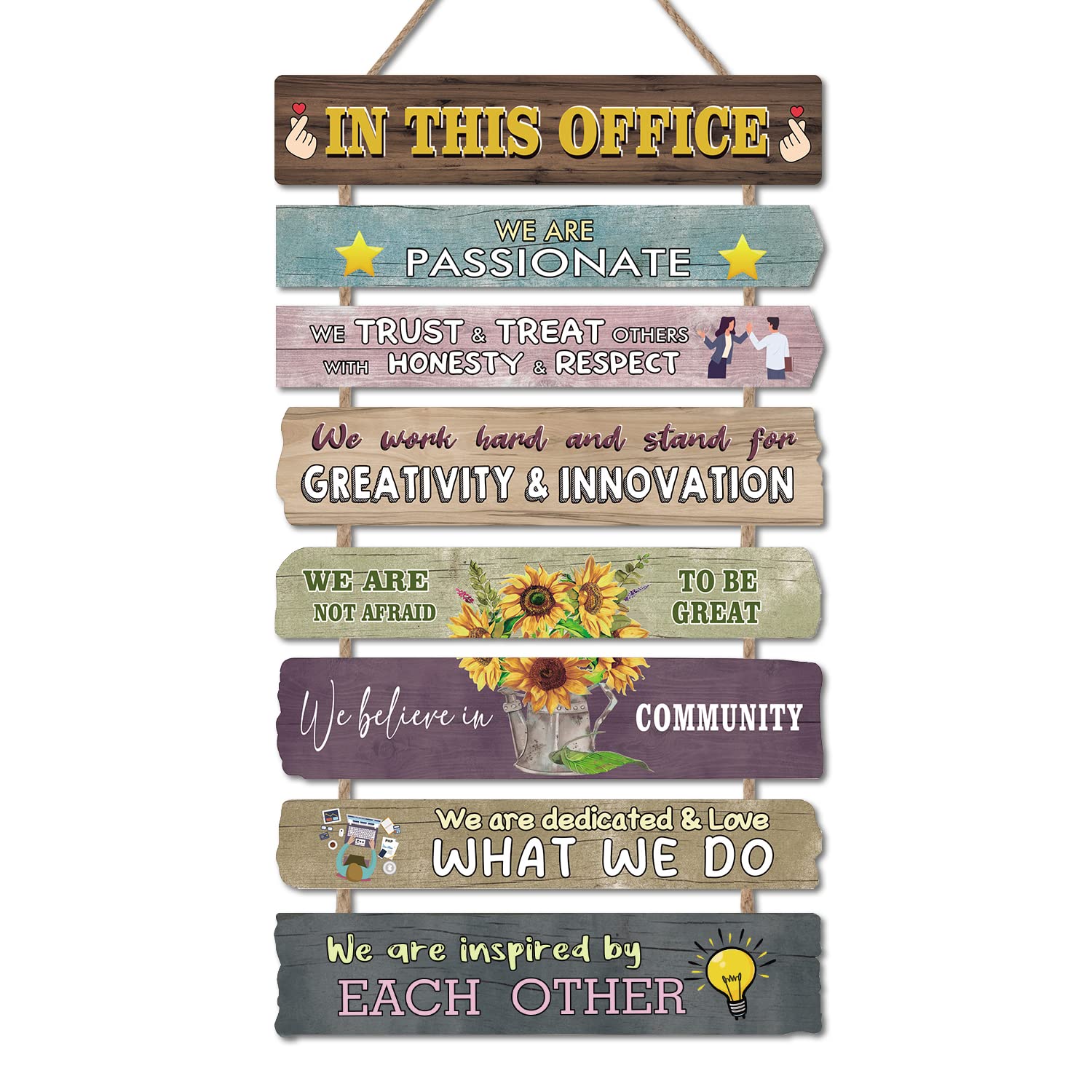 HPNIUB Inspirational Quote Wall Art Motivational Signs Set of 8(2.5'X12') Wooden Wall Hanging Office Cubicle Decor for Women Farmhouse Office Decor