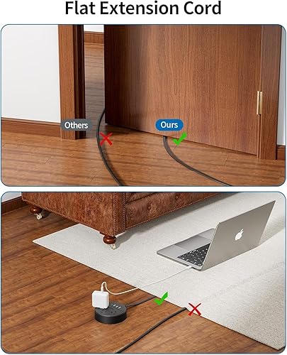 Miniatura 3 de NTONPOWER - Cable de extensión de 25 pies, regleta de alimentación de enchufe plano con USB, estación de carga de escritorio de 3 tomas, 2 USB, tira