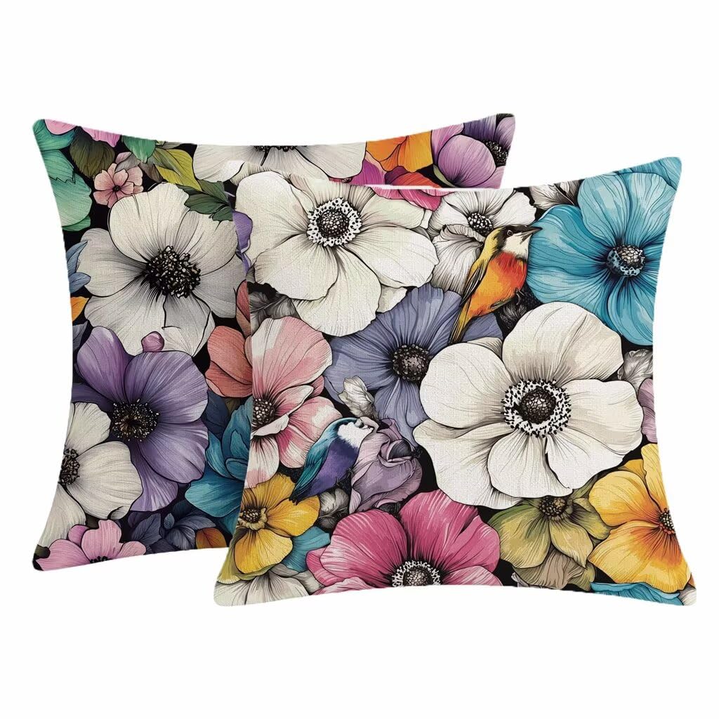 Housse coussin extérieur imperméable 60x60 style lin fleuri