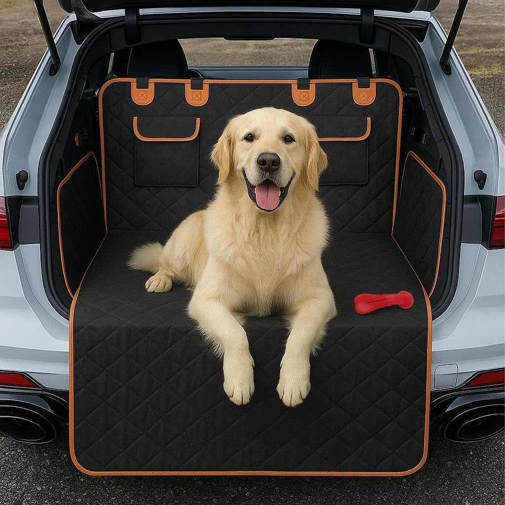 PAWISE SUV Cargo Liner for Dogs,Heavy Duty Trunk Cover,Pet Cargo Mat,Waterproof Dog Trunk Cover for SUV,Car Back Seat,Non-Slip Car Protector for Dogs with Side Barriers,Bonus Squeaky Dog Bone Toy
