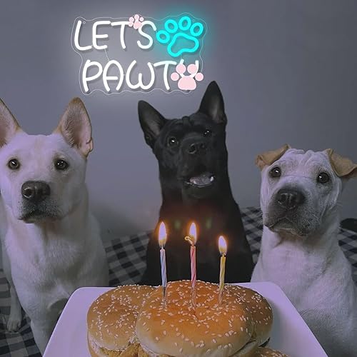 Miniatura 4 de Lets Paw-ty - Letrero de neón para fiesta de cumpleaños de perro y gato, luces de neón regulables, USB con estampado de patas de mascotas, letrero