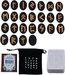 Juego de runas de bruja - Herramientas de adivinación en el altar con manual y funda, 25 runas de madera para meditación, espiritualidad, entretenimiento, decoración del hogar de brujas