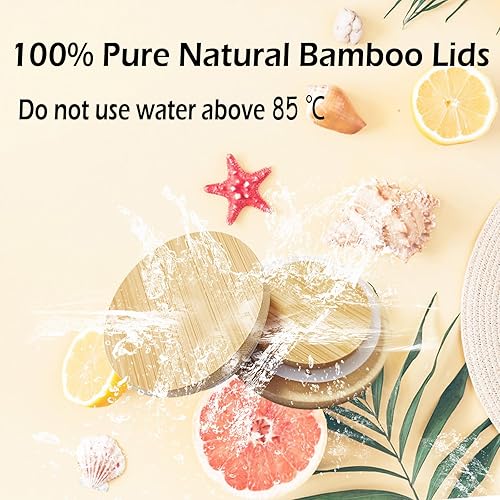 Miniatura 3 de NIKISHAP Tapas para tarros de yogur, 8 tapas Oui - Tapas de madera de bambú natural con anillos de sellado de silicona, adecuadas para tarros de