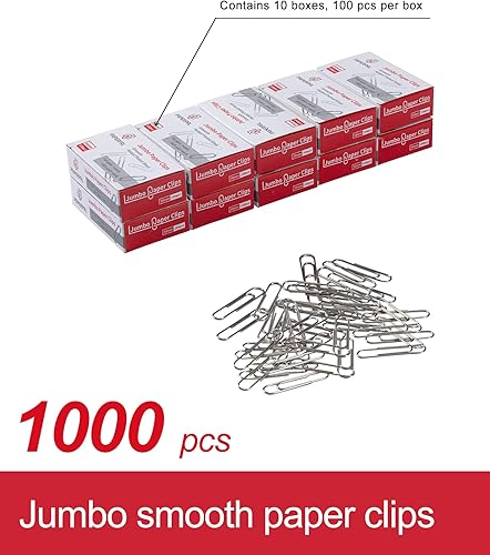 Miniatura 3 de PAPERPAL Clips de papel jumbo lisos, 1000 clips grandes (10 cajas de 100 cada uno), clips a granel para oficina, escuela y uso personal, bricolaje