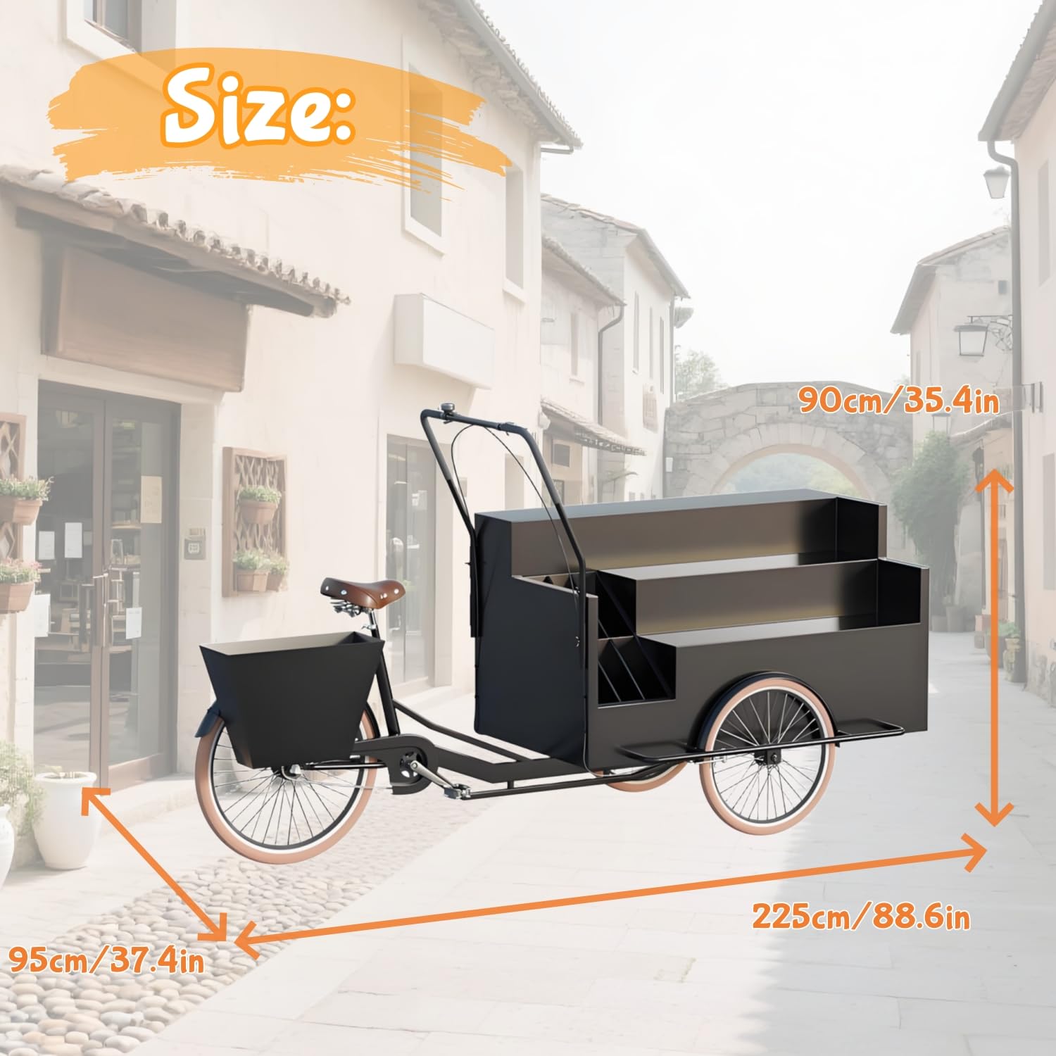 Triciclo para Venta de Comida, Carrito Grande para Comida, carritos de Hierro para Venta de Comida, Remolque Comercial para Flores, Juguetes, Bebidas, Desayuno,Negro