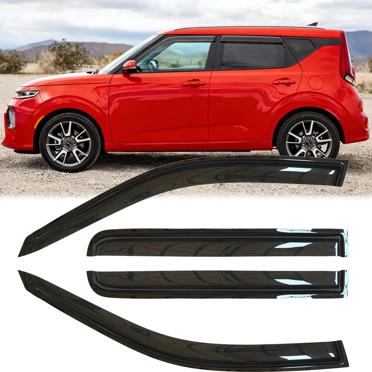 4pcs Original Outside Mount Style Window Rain Guards Side Wind Deflectors Dark Smoke Nice Looking Vent Window Visors Fit for 2014-2019 Kia Soul 94367