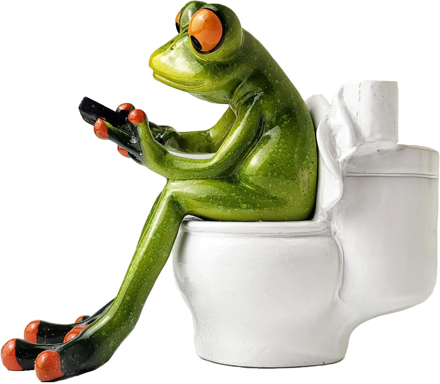Frog Figurine Decor, A Frog Sitting on The Toilet Playing with his Phone, Frog Sculpture Statue, Creative Craft Resin, Great for Desk Bathroom Home Decoration (4.3 inch)