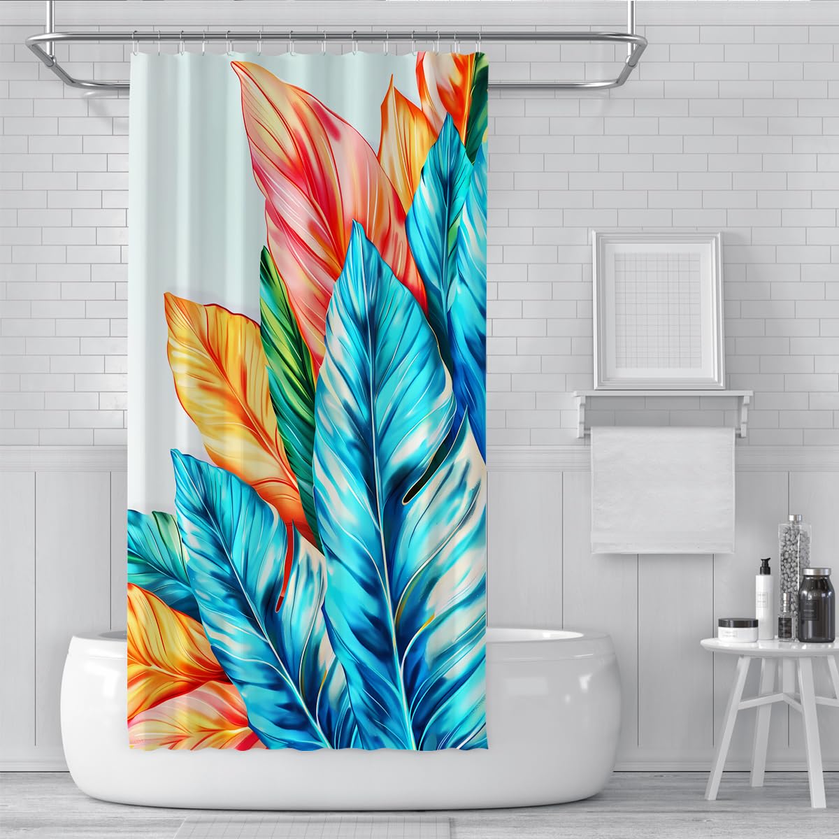 Rideau de Douche Feuilles botaniques Multicolores Modernes 200 x 220 cm