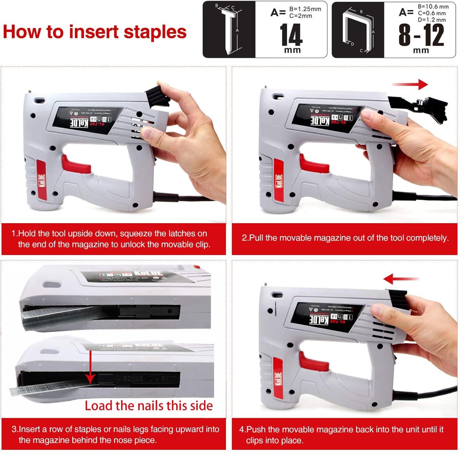 TOP оƒƒERS KeLDE Electric Staple Gun Kit, 120V Electric Stapler/ Brad Nailer with Adjustable Firing Mode Switch, Includes 1500pcs T50 Staples and 500pcs 14mm Brad Nails for Carpentry, Decoration, Furniture