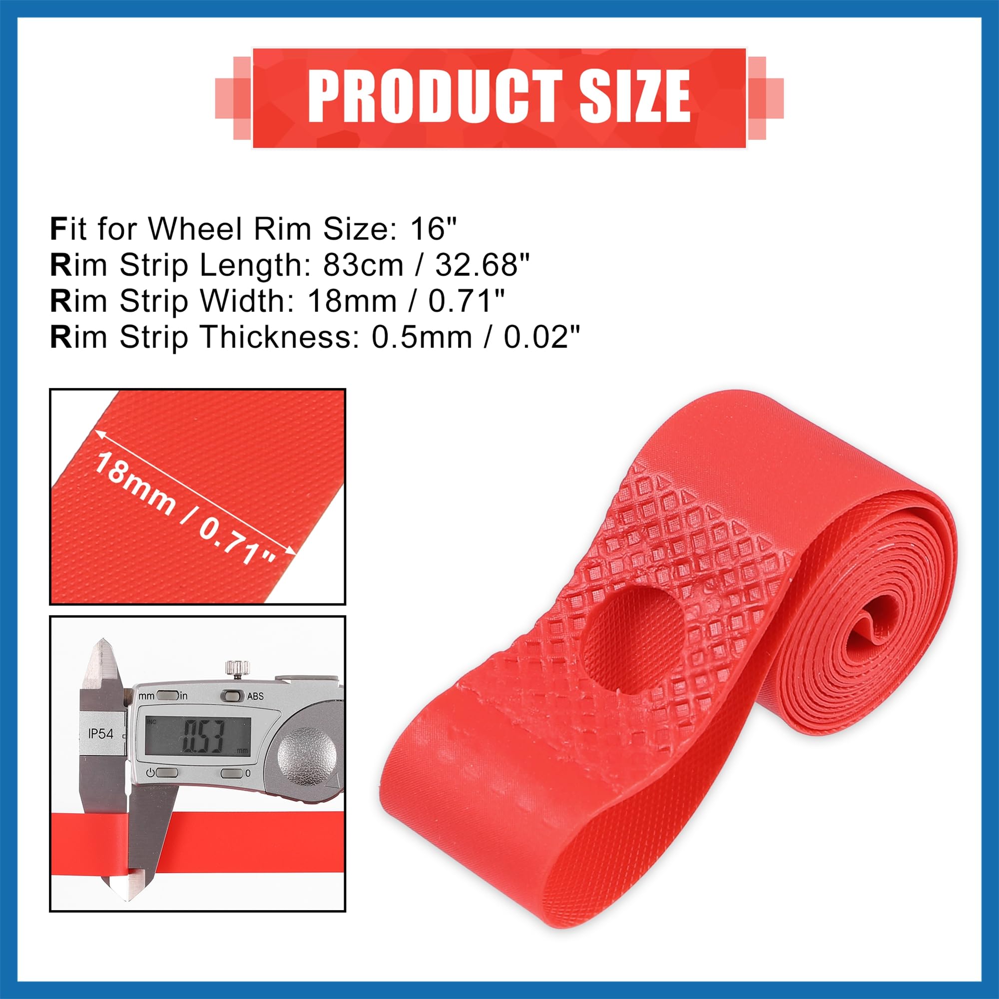 X AUTOHAUX Nastro Cerchio Ruota 16" PVC Rosso - Coppia Per Ruote Bici (83cm X 18mm)