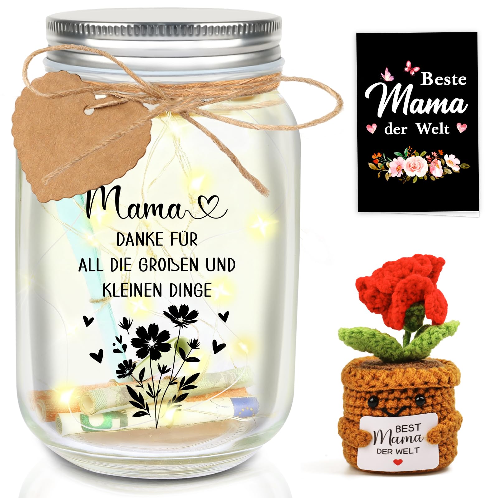TUZELIYA Geschenk für Mama - LED Flaschenlicht mit Spruch - Liebevolles Muttertagsgeschenk, Geburtstagsgeschenk & Dankeschön - Originelles Geldgeschenk