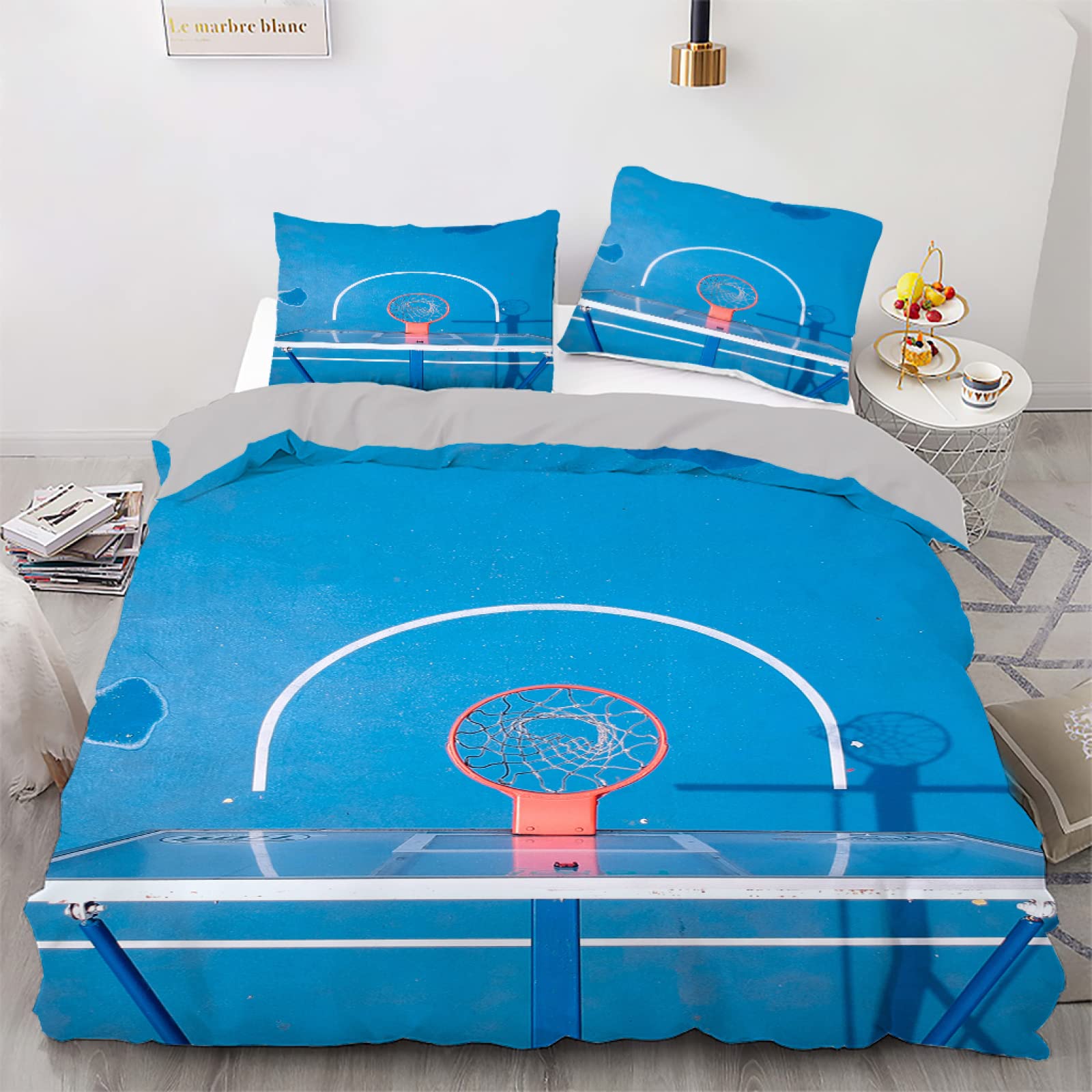 Housse de couette 90x190 anti-plis et facile à laver pour lit ado bleu