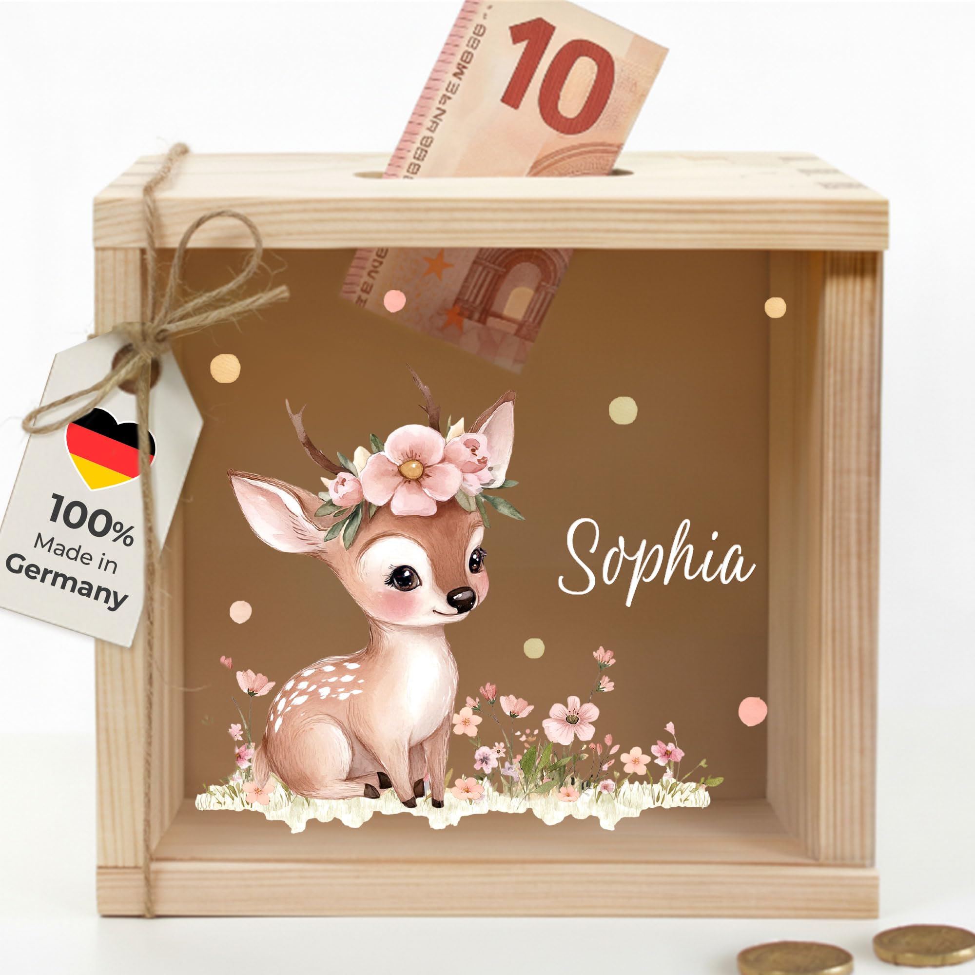 Little-Deco Spardose, Geldkassette, Sparbox, Geld sparen, 15x15cm | Sparschwein Kinder, personalisierte Geschenke Kinder, personalisierte Spardose, Holzspardose, Geschenk zur Geburt
