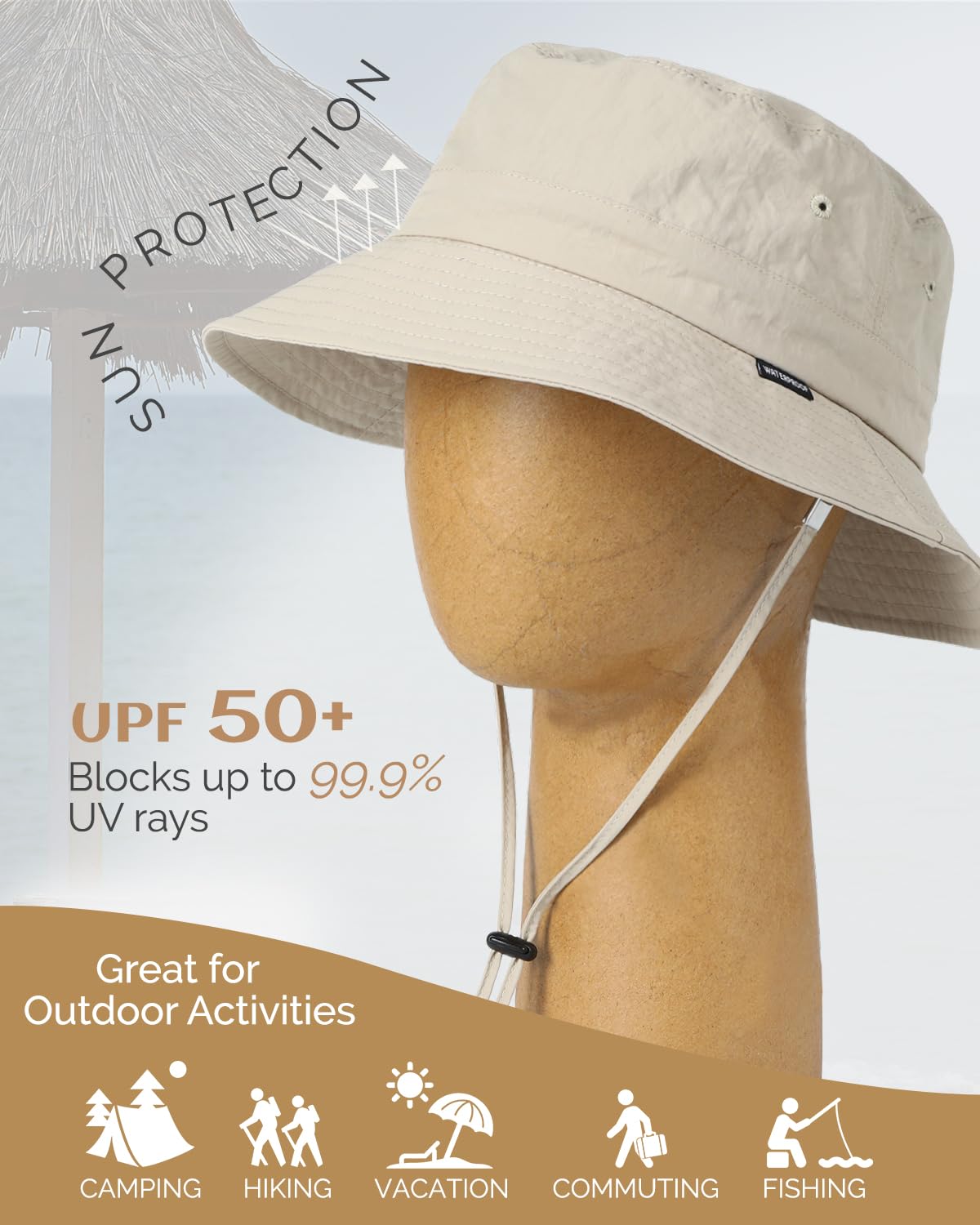 Creekstone Sun Hats for Women Men UV Protection Bucket Hat Waterproof Rain Hat UPF50 Packable Summer Hiking Fishing Hat (US, Alpha, One Size, Beige)