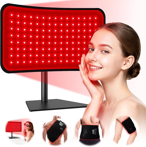 Red Light Therapy for Face & Body, 2-in-1 Red Light Panel with Belt, 660nm Red Light and 850nm Infrared Red Light Therapy Lamp, Remote Control, Adjustable Brightness & Timer for Skin Care & Relaxation