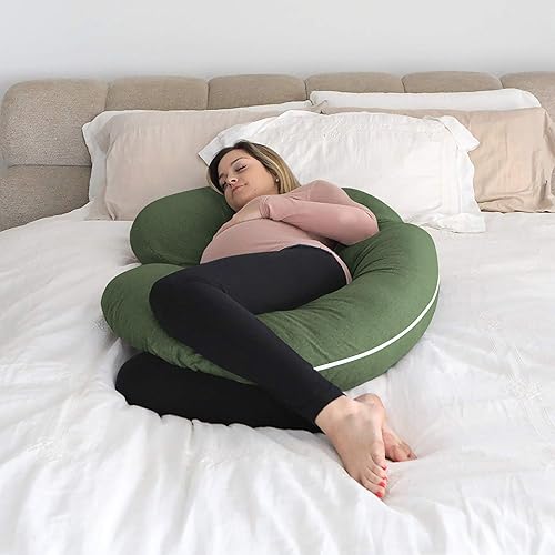 Miniatura 5 de Almohadas de embarazo de 63 pulgadas, almohada de cuerpo completo en forma de C, funda de algodón egipcio, musgo, almohadas de embarazo para dormir,