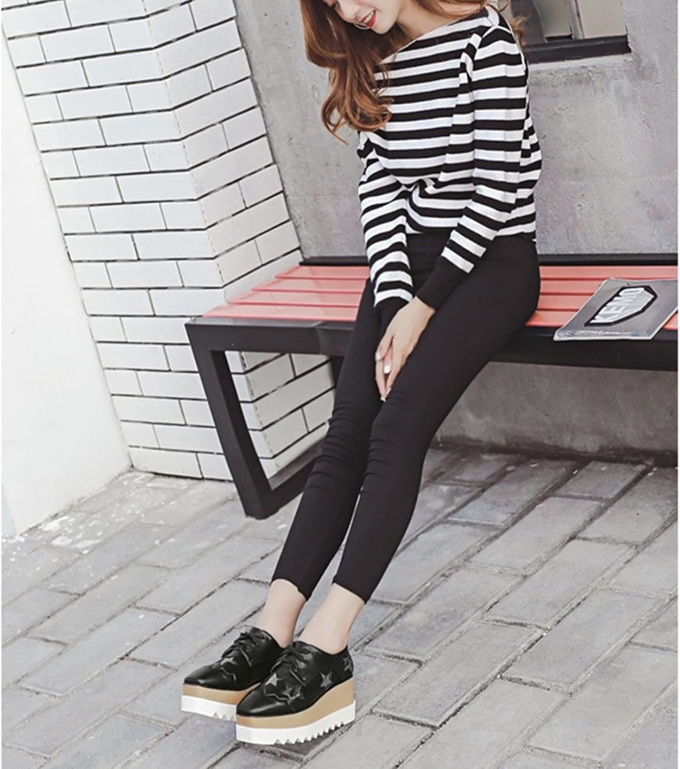 Amtopiyo Women's High Platform Square Toe Trainers Lace-Up Wedge Heel Casual Creepers Shoes - Image 6