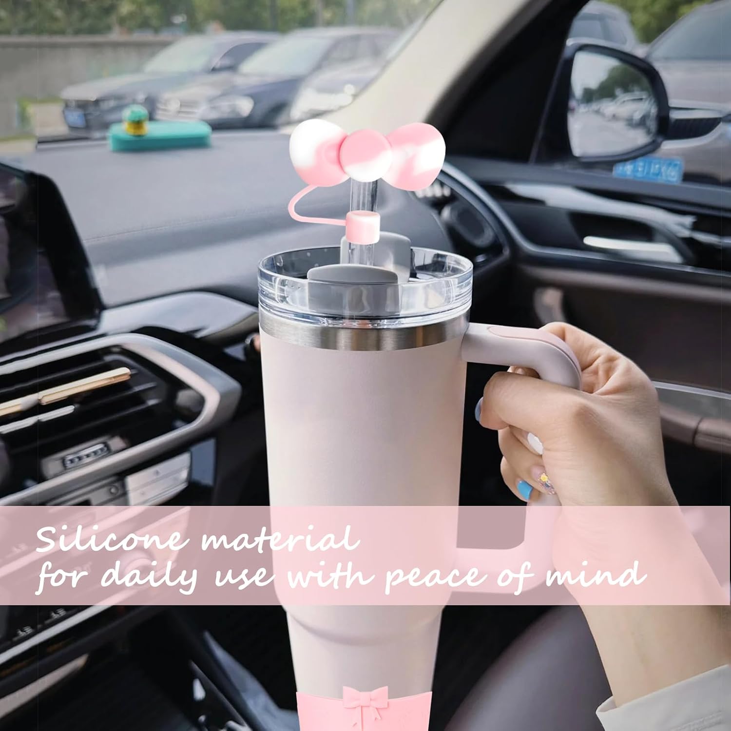 Stanley Tumbler Accessories Set Including 4 Pcs Siliocne Straw Covers Toppers Caps for 10mm/0.4 in Straws,1 Pcs Siliocne Boot for Stanleys Cup 40oz 30oz 20oz- Pink image 4