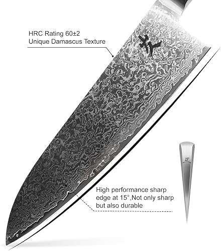 Miniatura 3 de SAMCOOK Cuchillo de chef de Damasco  Cuchillo Gyuto profesional afilado de 8 pulgadas  Cuchillo japonés VG-10 de acero inoxidable de alto carbono