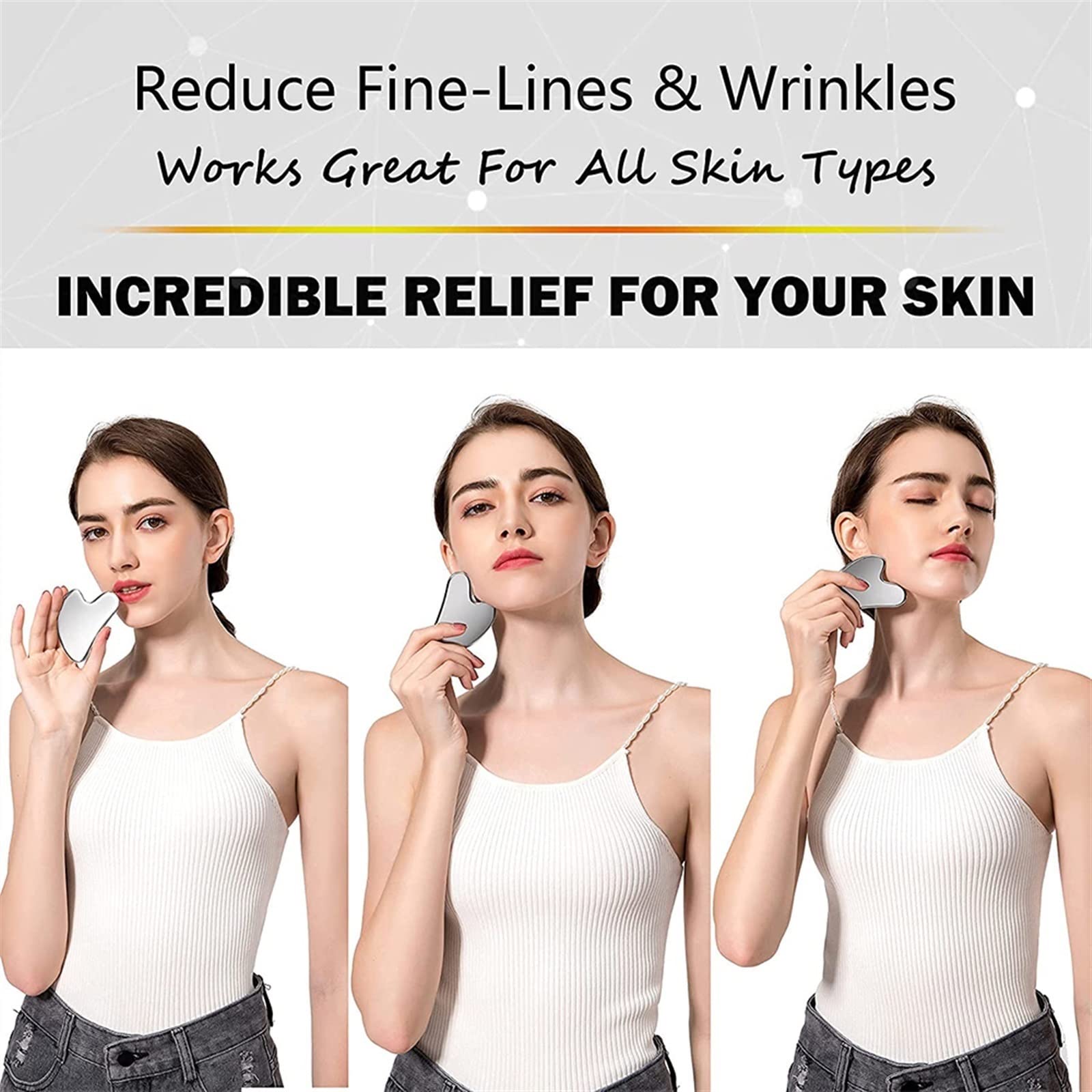 BAWHO Herramientas faciales Gua Sha, Herramienta de Masaje Gua Sha de Acero Inoxidable for la Cara como masajeador Facial o Herramienta for el Cuidado de la Piel, 1 Uds.
