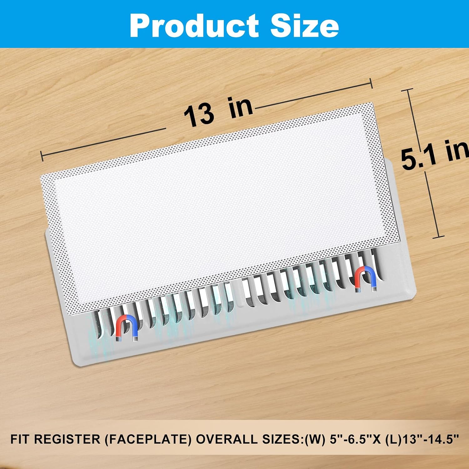 Stronge Magnetic Vent Covers, 5.1x13 Inch Floor Vent Covers 4 Pack, for Floor Registers of Width 5" to 6", Length 13" to 14.5", Magnetic Air Vent Filter, White image 2