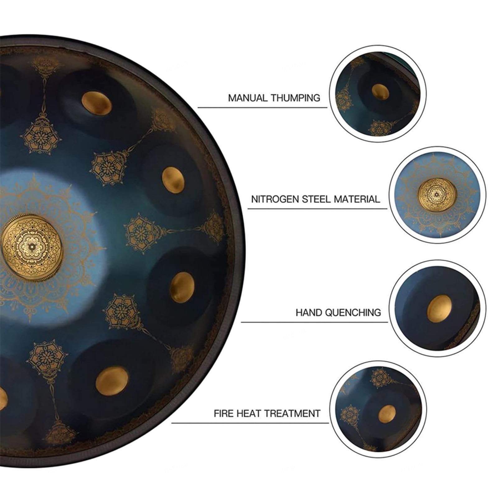 Handpan 432HZ-12Notes - Tamburo a percussione in acciaio, 22 pollici, con borsa da viaggio, colore: Argento