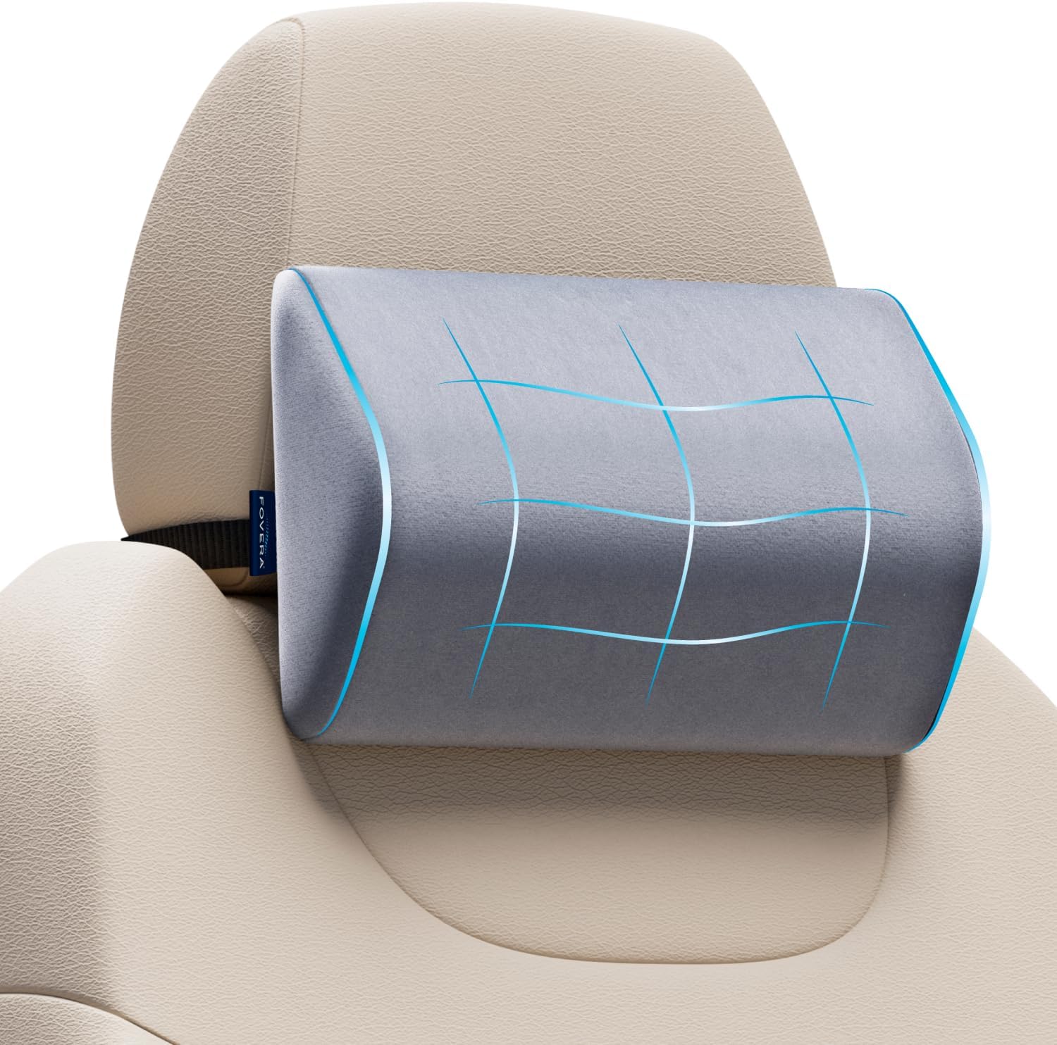 FOVERA Car Neck Rest Pillow | 2 Years Warranty | Memory Foam Neck Pillow for Car, Car Seat Head Rest Cushion for Neck & Cervical Support - Relieves Neck Pain (Standard, Grey, Pack of 1)