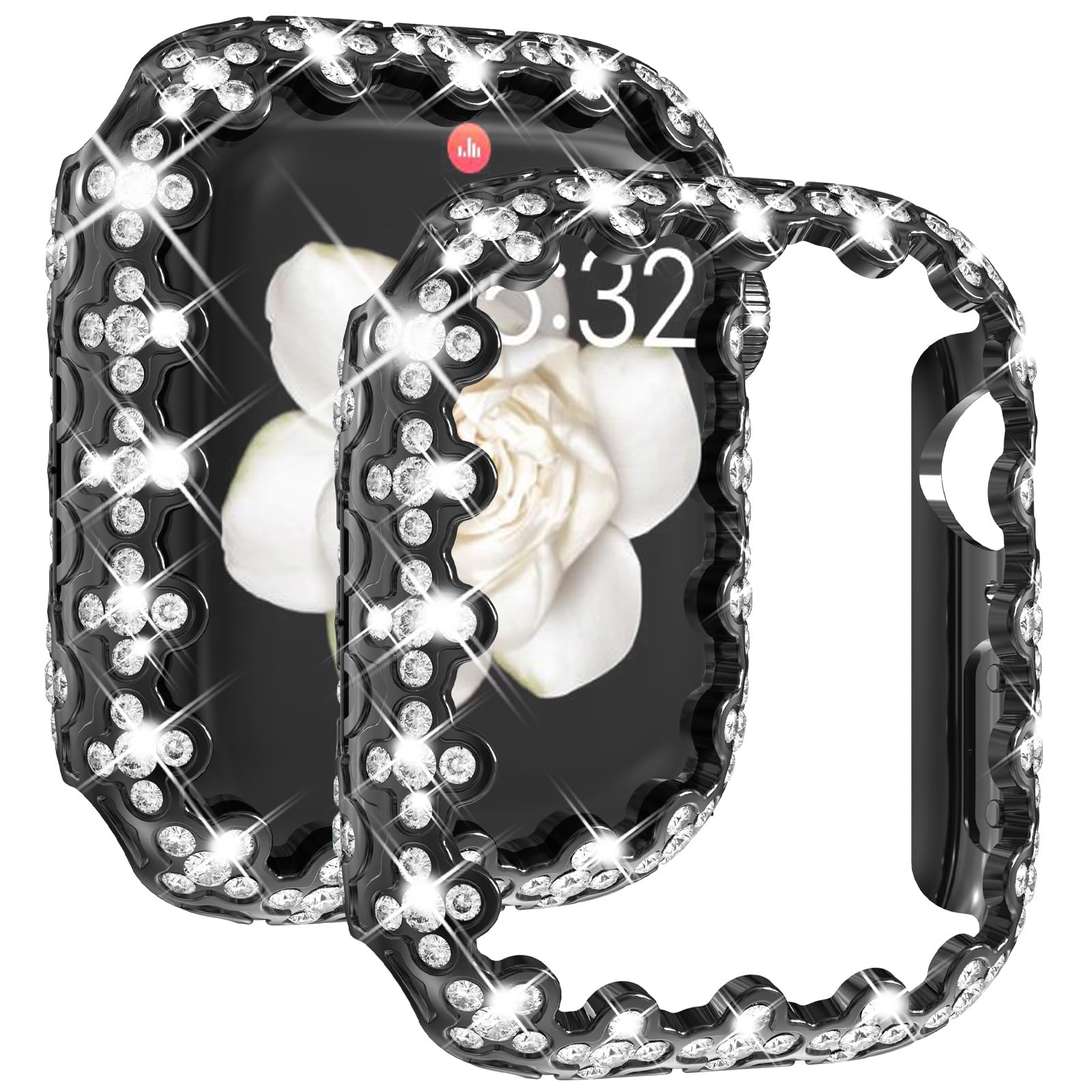 KADES Four-Leaf Clover Bling Bumper Case Compatible with Apple Watch Series 11 10 42mm, Full Diamond Protective PC Frame Cove, Sparkling Rhinestone