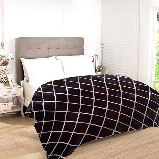 JAW Premium Super Soft Warm Flannel Fur / Razai Cover / Blanket Cover / Dohar / Duvet Cover for Double Bed with Closing Zipper with Beautiful Geometric Design (90x100) Inches (Brick Coffee)