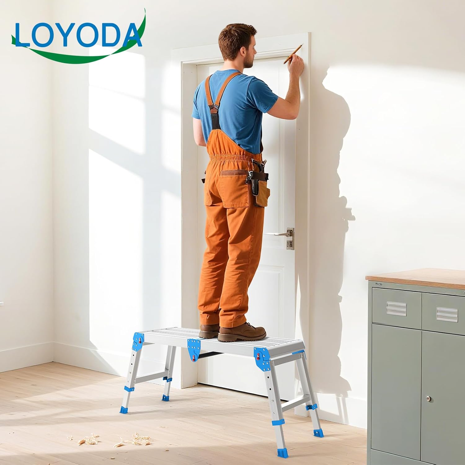 Work Platform 500 Lbs, Folding Step Stool with One-Touch Automatic Fold, 4 Height Adjustment Step Platform, Perfect for RV Cleaning, Home Painting and Reaching High Places, Larger, Blue