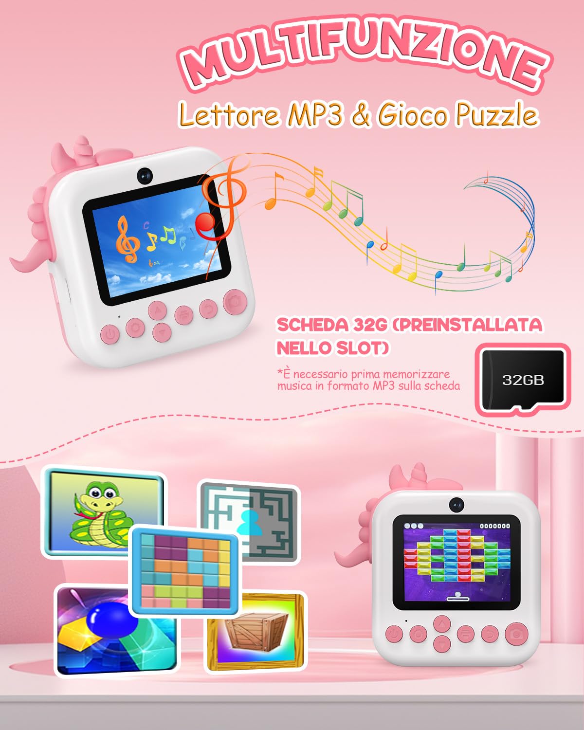 ElecMoga Macchina Fotografica Bambini, 48MP Macchina Fotografica Istantanea | 2,4 Pollici 1080P HD con 32 GB Scheda e 3 Carta da Stampa, Digital Camera Bambini Natale Compleanno Regalo per 3 ai 12 Anni