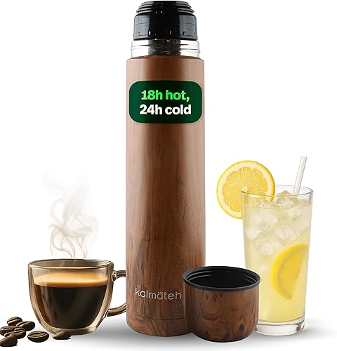 KALMATEH Botella térmica moderna y elegante de doble pared aislada al vacío de acero inoxidable de 33.8 fl oz, vertido preciso y retención de calor