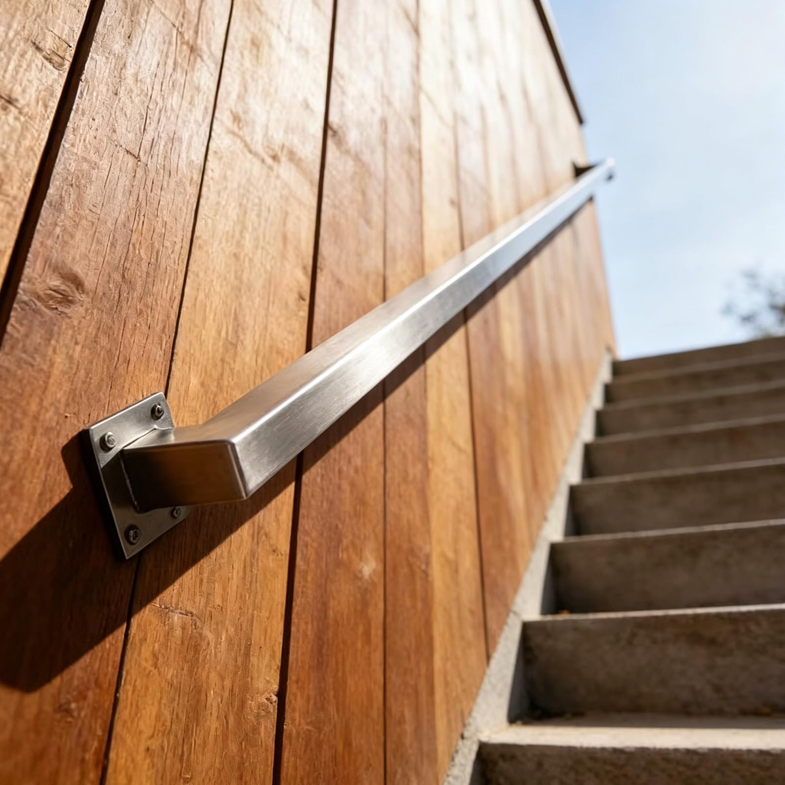 Staircase Railing Support Rod | 30cm-600cm Square Tube Hand Rail for Wood Concrete Brick Wall | Brushed Stainless Steel Handrails for Home Garden Corridor Lofts Decking(16ft/4.8m)