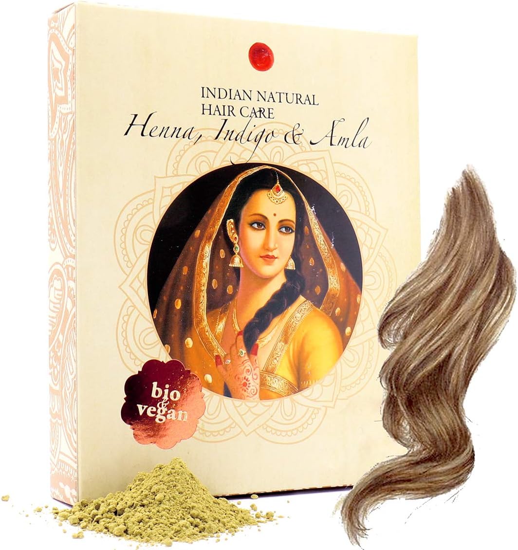 Henna, Indigo & Amla Powder - Light Brown Hair Dye - Fresh & Organic - 7oz - Indian Natural Hair Care