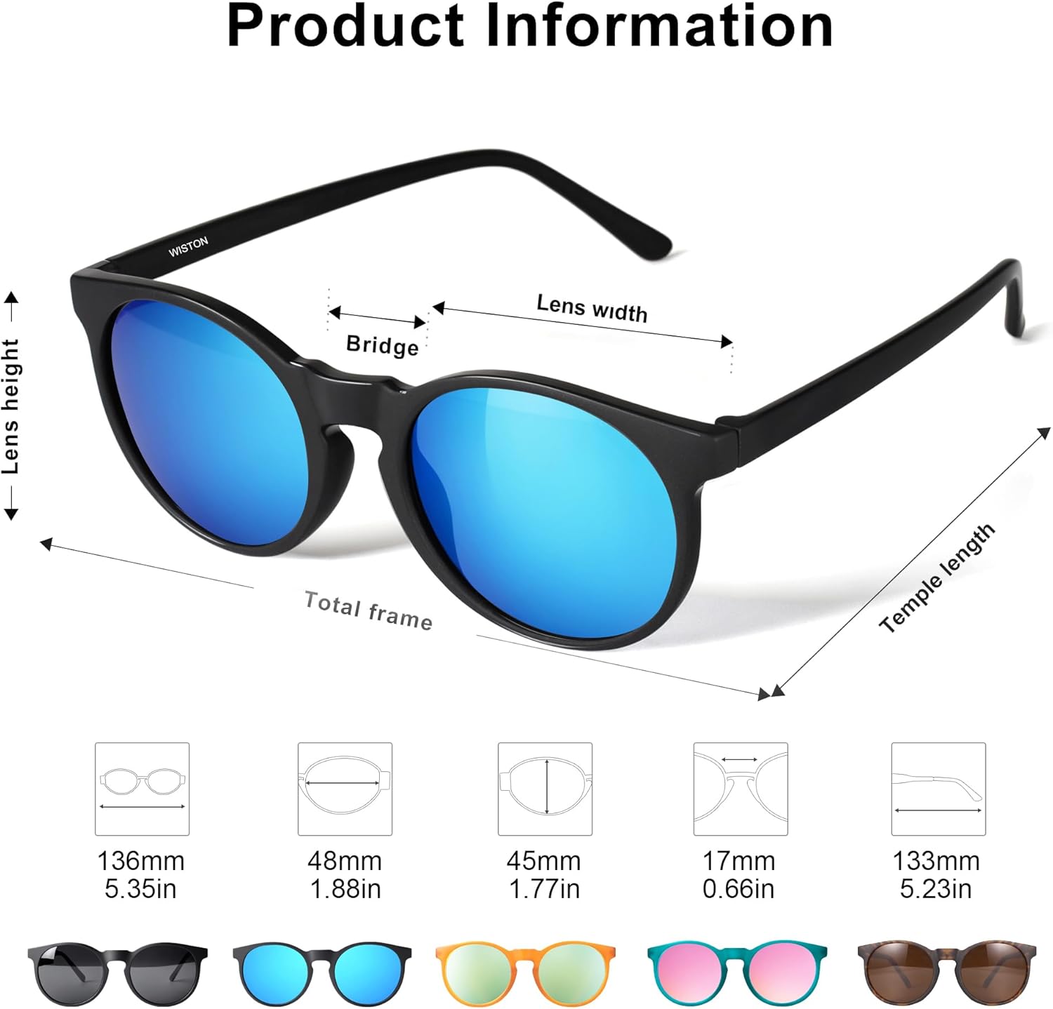 WISTON Polarized Round Sunglasses for Women & Men,Running Sunglasses Retro Classic UV400 Protection TR Frame Lightweight 8107 - Image 6