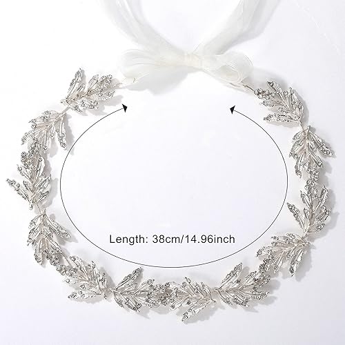 Miniatura 7 de SWEETV Tocado de boda de hoja para novia, diadema de novia plateada, tocado de flores para niña, hecho a mano, accesorios para el cabello de boda