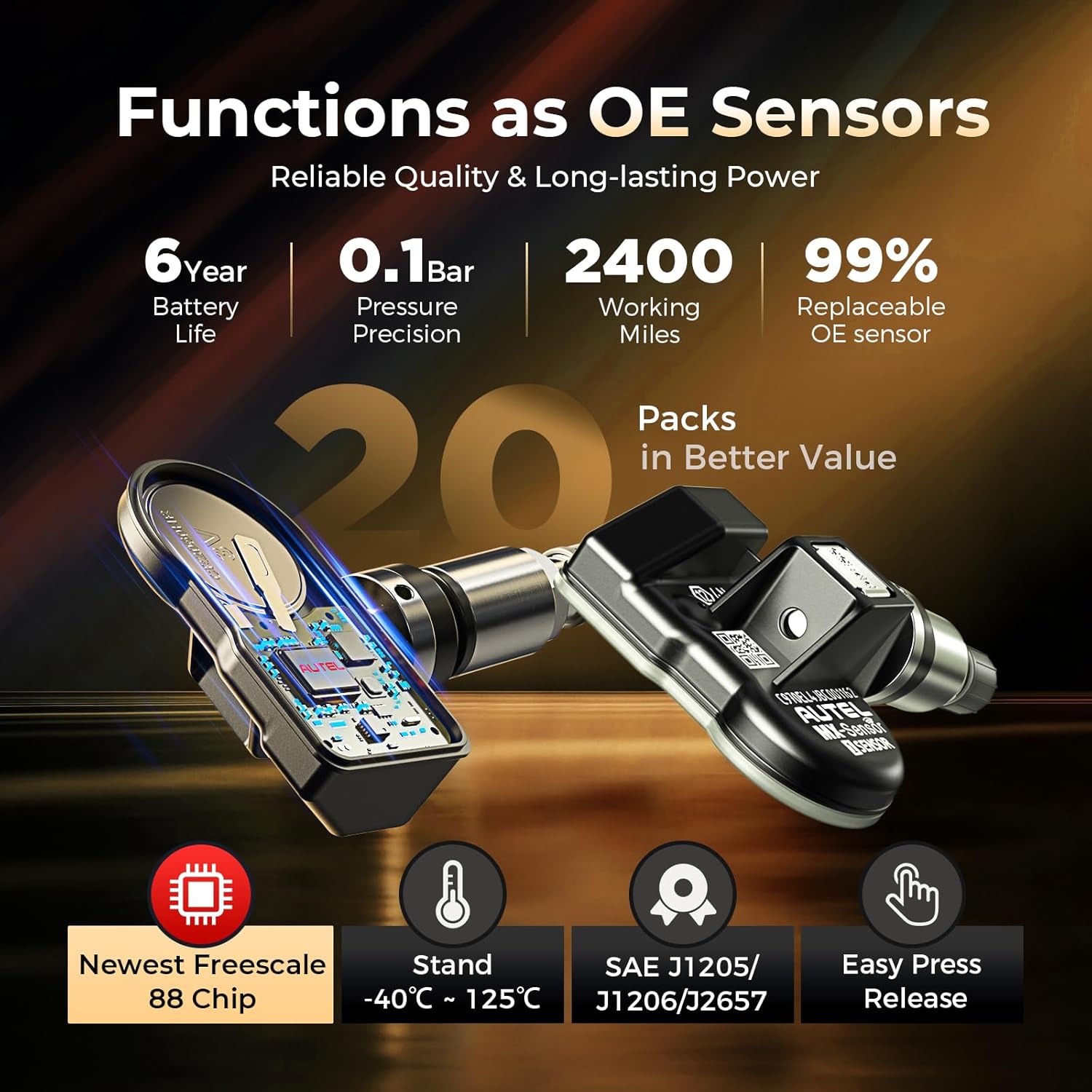 Autel TPMS Sensors 2in1 Tire Sensor Bulk of 20, TPMS Sensor Programmable by TPMS Tool TS408S TS501 PRO TS508WF MK808S-TS