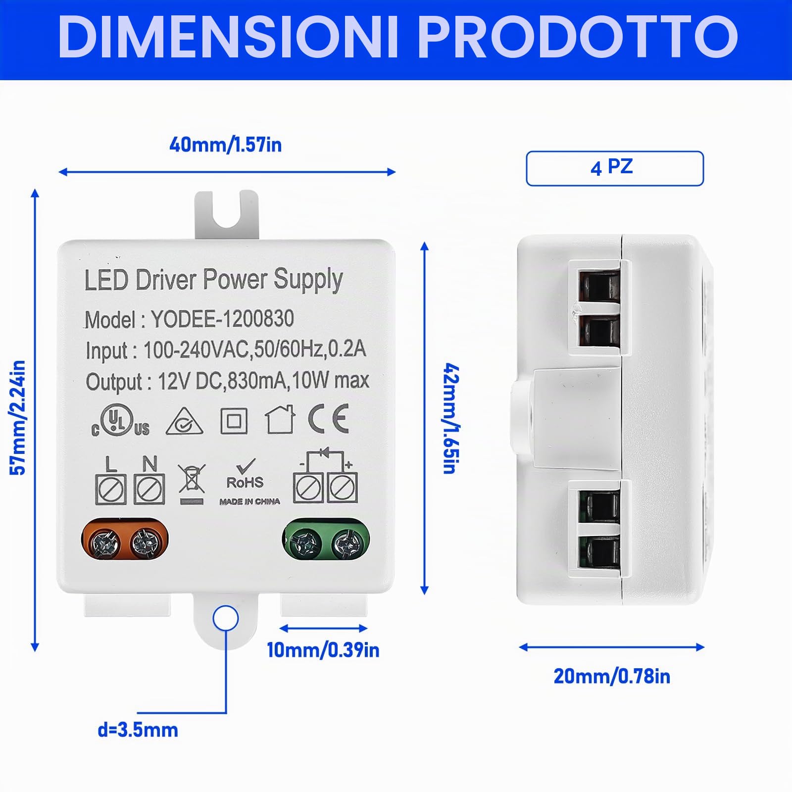 4 pezzi trasformatore LED 12 V/DC 10 W Mini, trasformatore 100 – 240 V tensione costante, alimentatore driver per luci e strisce, piccolo e piatto, senza requisiti di carico minimi