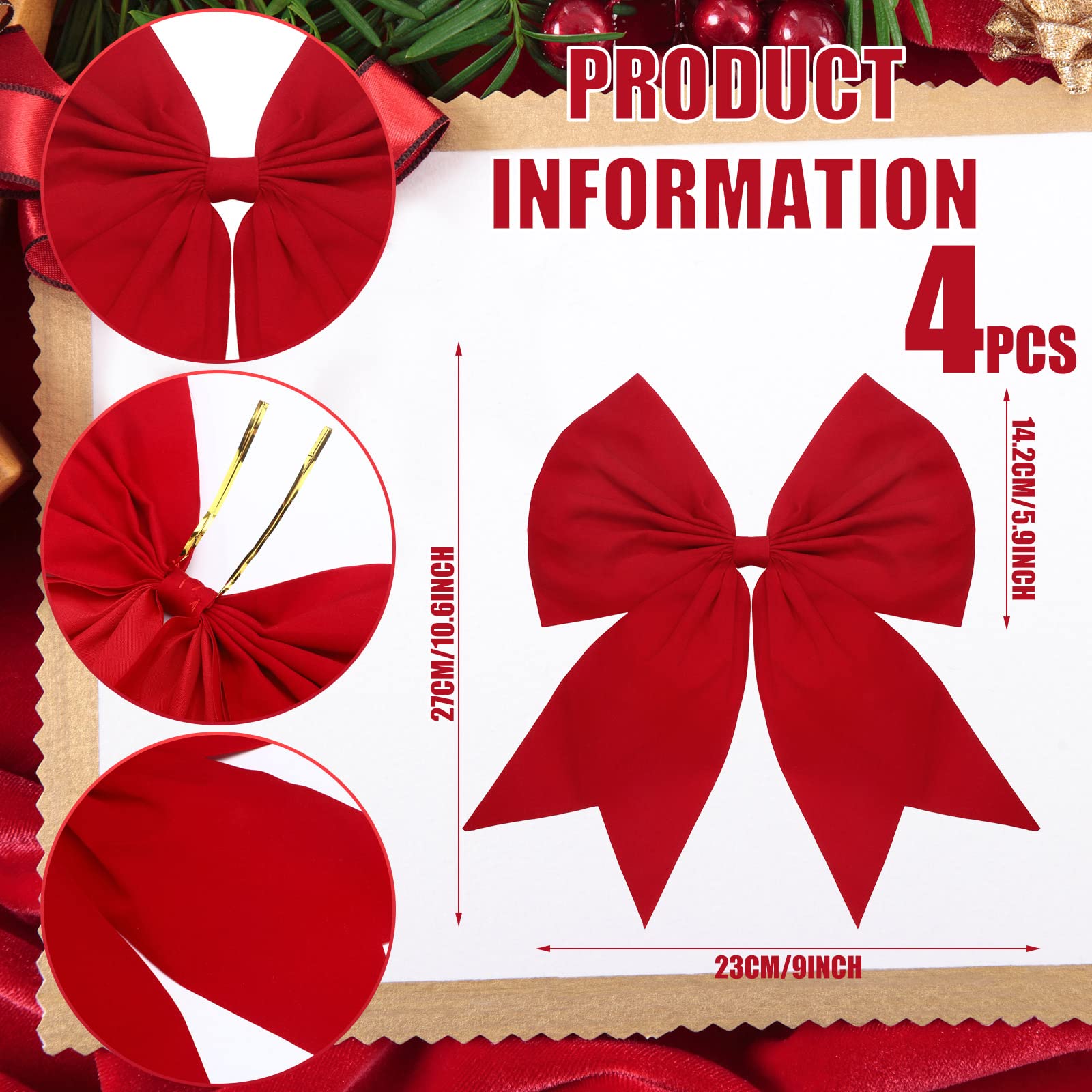 2 Stück Samt Weihnachtsschleifen Groß Weihnachten Produktbild-Vorschau 2