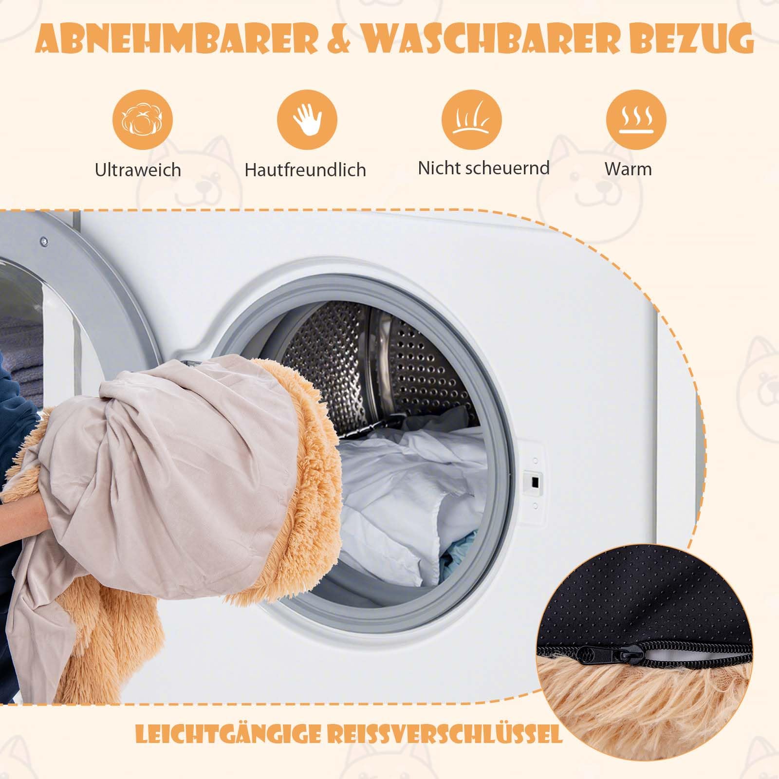 GYMAX Cama Perros Gigante para Personas y Mascotas, Cama Ortopédica Lavable de Piel Sintética para Perros, con Manta Suave, Almohada, Correa y Puf para Siesta para Perros Grandes