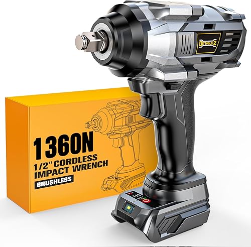 Llave de impacto inalámbrica de 12 pulgada compatible con batería Dewalt de 20 V (sin batería), destornillador de impacto de alto par de torsión de