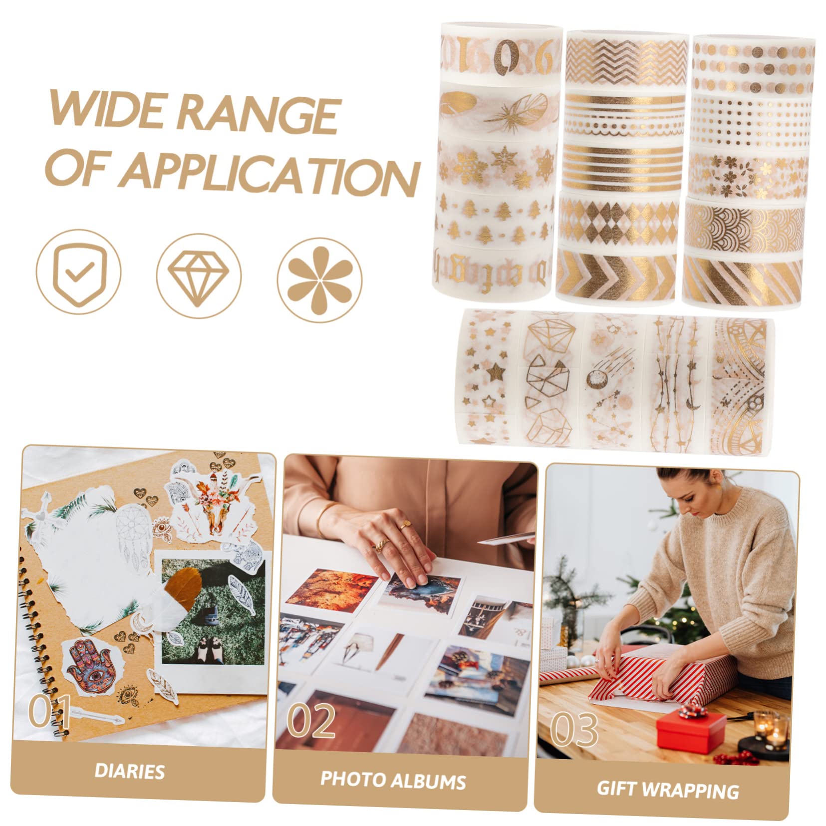 SHINEOFI 40rotoli Nastro Adesivo Decorativo Wasabi Con Motivo Lamina Oro Per Scrapbooking e Progetti Creativi Versatile Per Decorazioni Fai Da Te e Regali Adatto Album Fotografici e