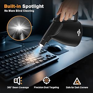 SIN SHINE Compressed Air Duster-110000RPM Super Power Electric Air Duster for Cleaning Dust, Hairs, Crumbs, Scraps for Laptop, Computer, Replaces Compressed Air Cans & Canned Air (Jet-Black