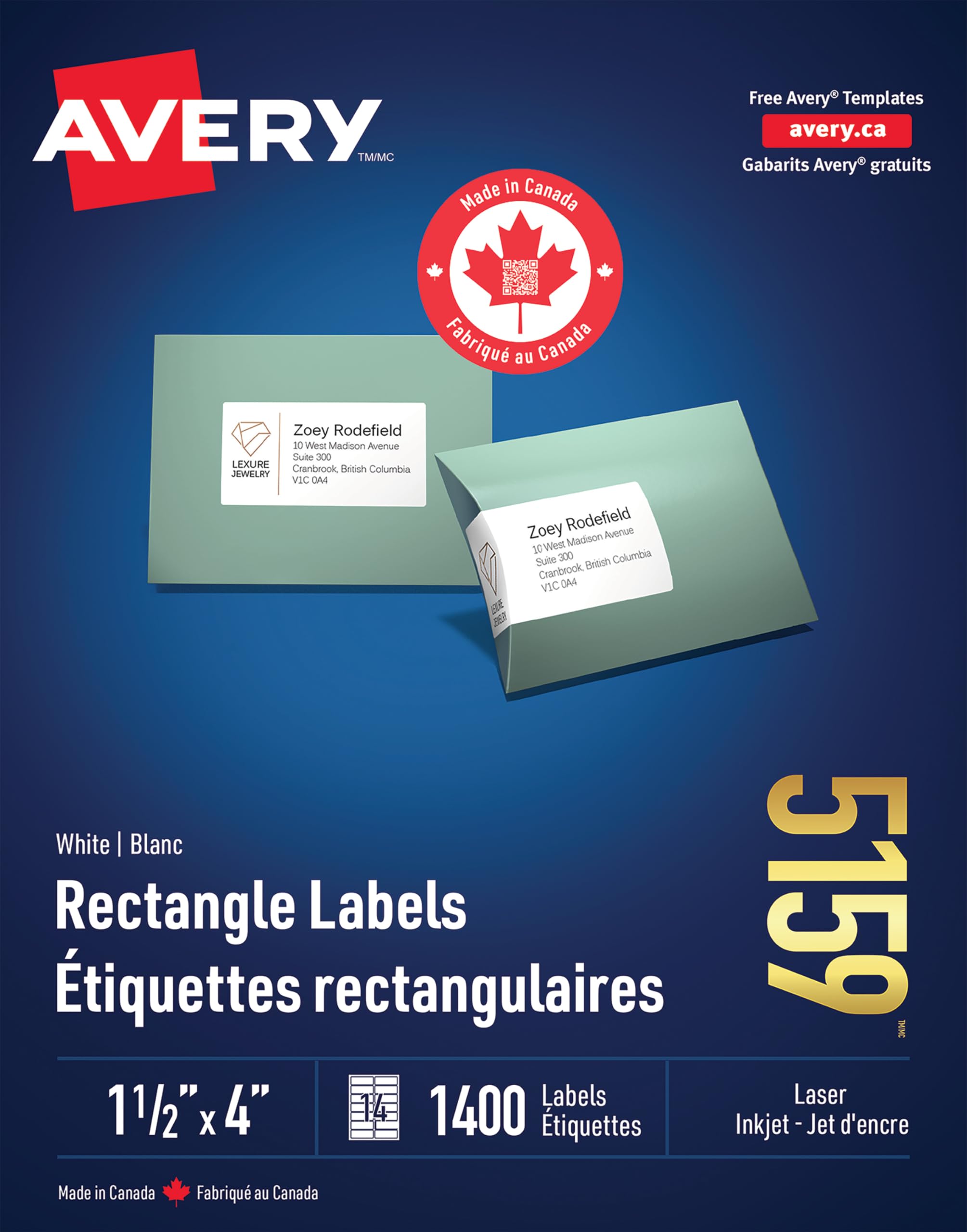 Avery White Rectangle Label, 1-1/2