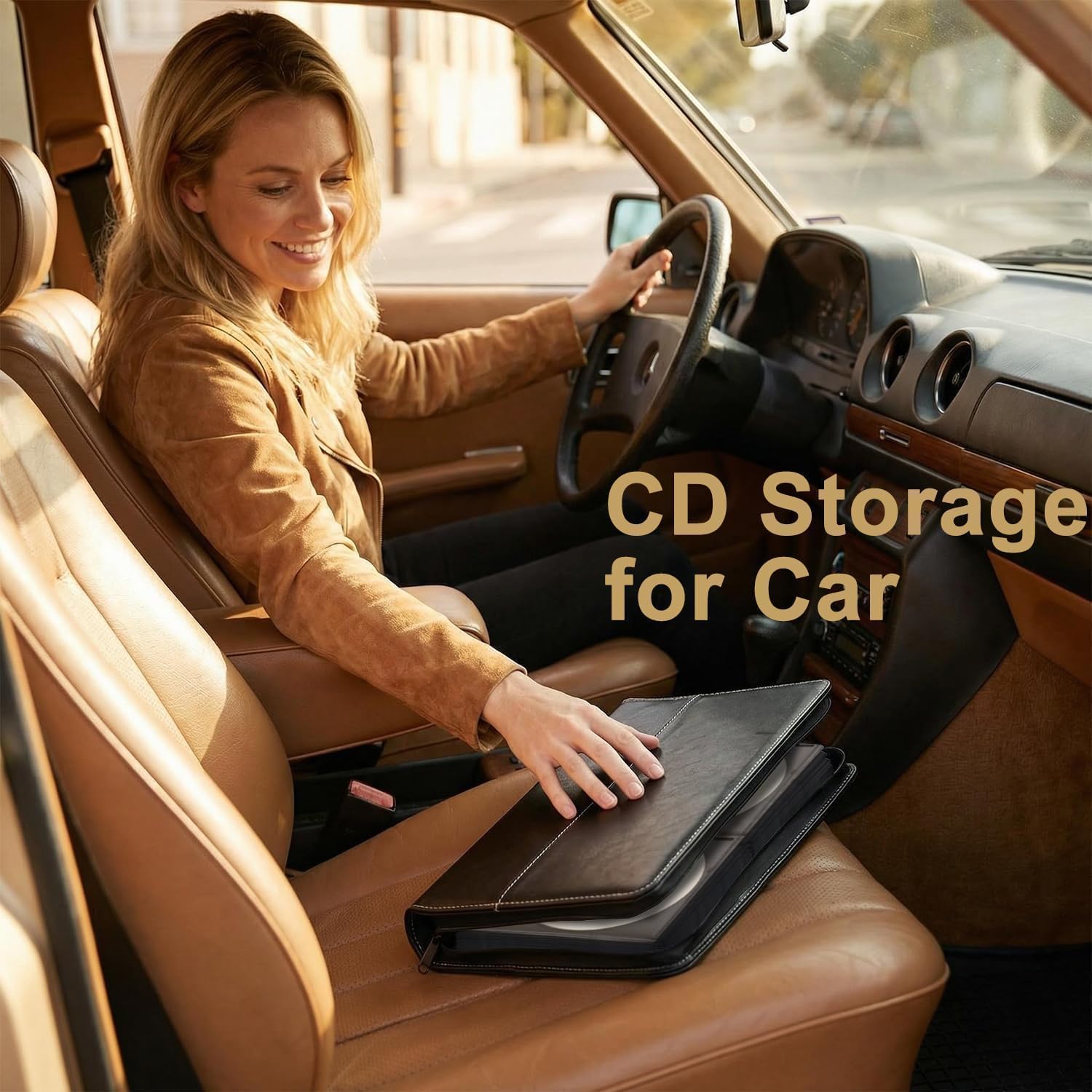 CD DVD Storage Binder with Zipper - Holds 56 Discs & 28 Booklet Pockets & 56 Tag Slots, High-end PU Leather Cover for Blu-ray Movies, Music CDs, Audio Disks, Portable Media Organizer, Black