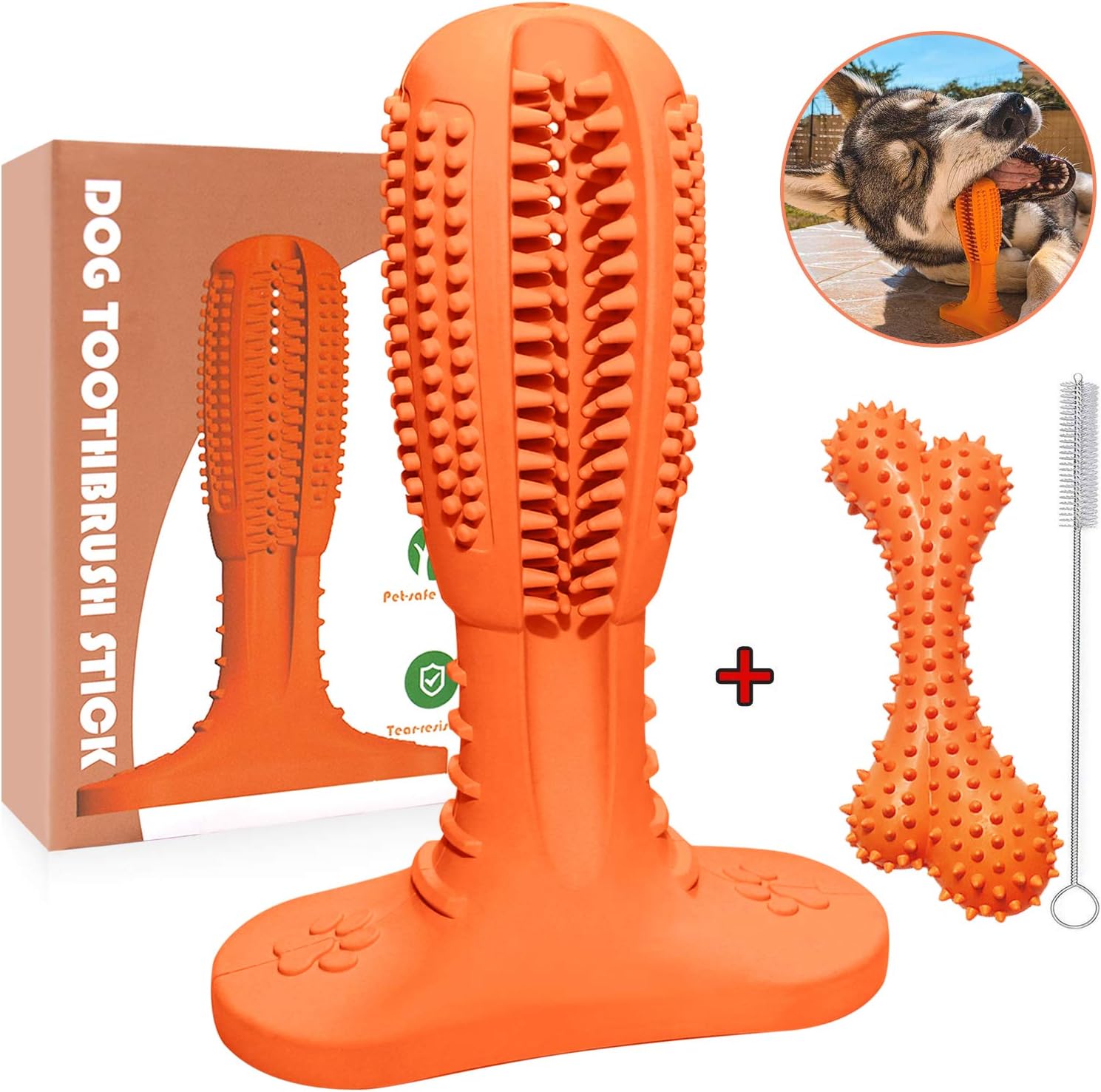 Wisedom Dog Toothbrush Stick-Puppy Dental Care Brushing Stick Effective Doggy Teeth Cleaning Massager Natural Rubber Bite Resistant Chew Toys for Dogs Pets