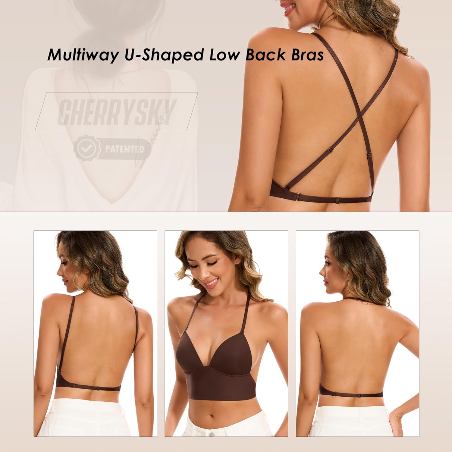 Low Back Bras for Women-Seamless Invisiable Backless Bras-Wireless Triangle Bralette Low Cut Open Back Multiway Halter Bra - Image 4