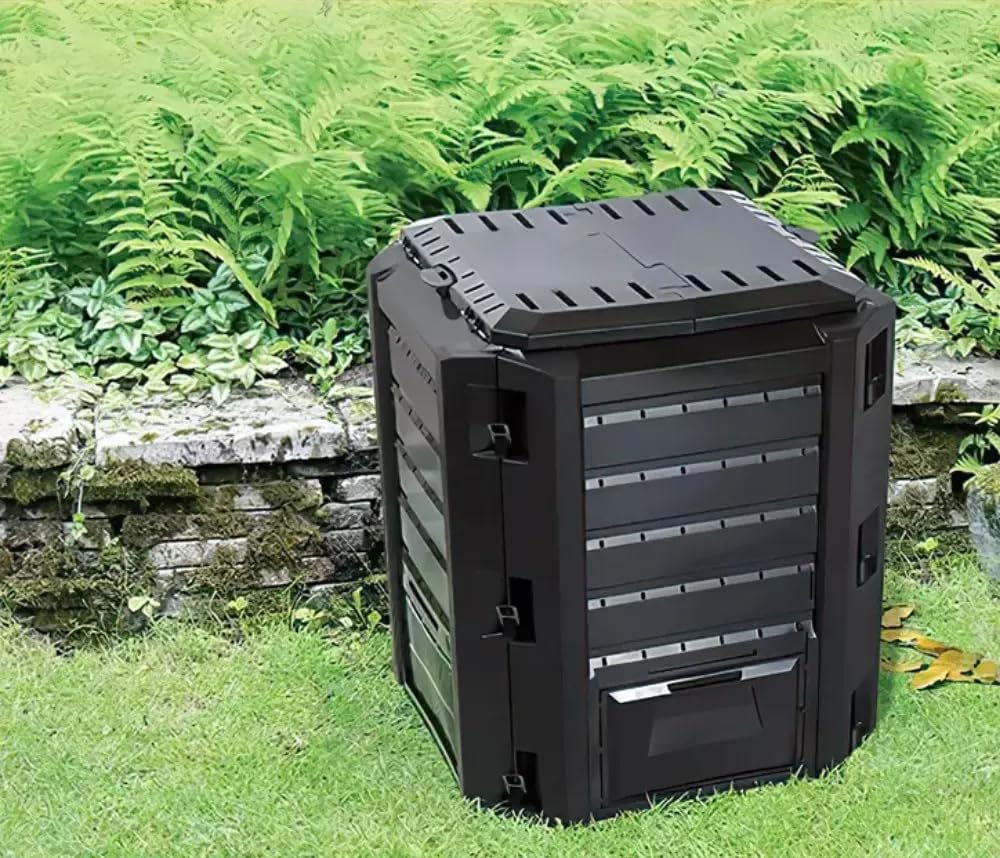 Compogreen Garten Komposter 380L – Thermo-Komposter aus robustem Kunststoff mit Stecksystem, Schnellkomposter für Gartenabfälle, Schwarz