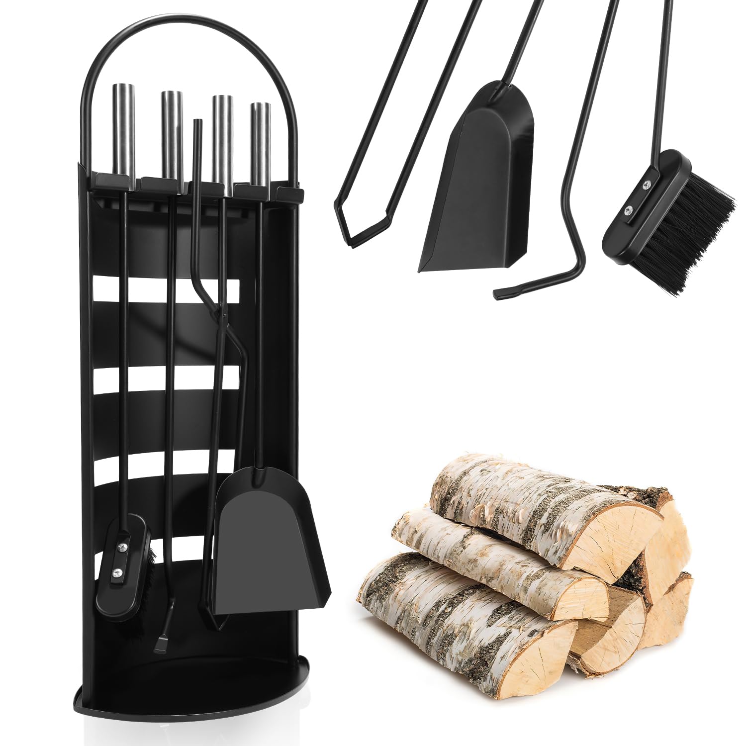 Daromigo Set di posate per camino, 5 pezzi, accessori per camino, per cucina, casa, casa, casa e camino, colore nero