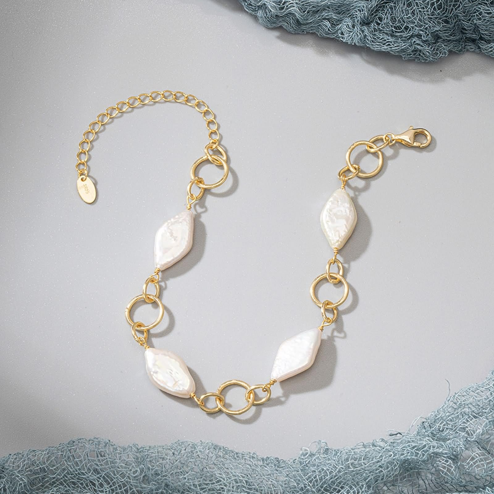Pulsera la Amistad Oro, Pulsera Plata Ley Mujer Pulsera Amigos Perlas Irregulares 18+5cm